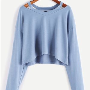 Shein Blue Long Sleeved Crop Top